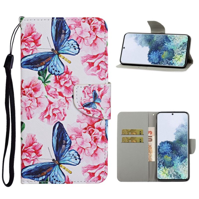 Etui Folio Samsung Galaxy S21 Plus 5G Biały Czarny Stringi W Kwiatowe Motyle Etui Ochronne