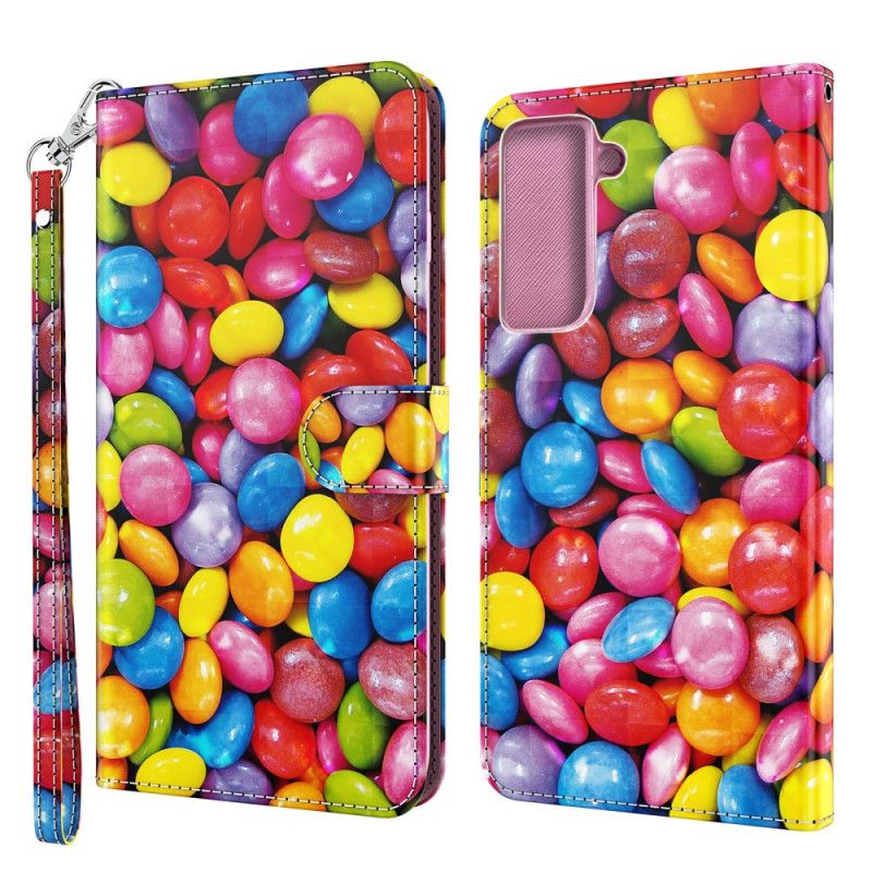 Etui Folio Samsung Galaxy S21 Plus 5G Cukierki W Paski Z Punktami Świetlnymi