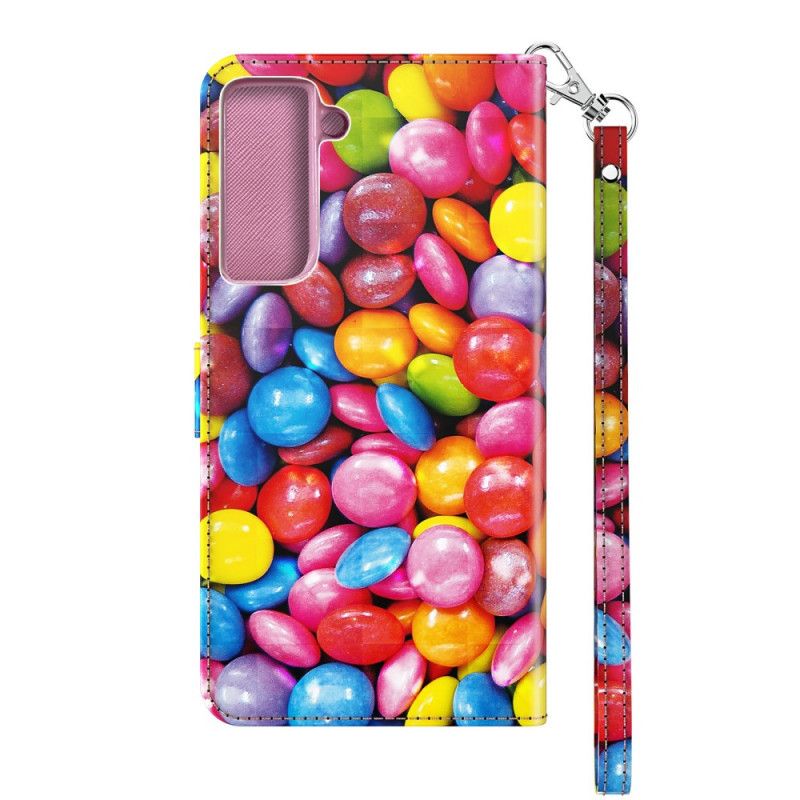 Etui Folio Samsung Galaxy S21 Plus 5G Cukierki W Paski Z Punktami Świetlnymi