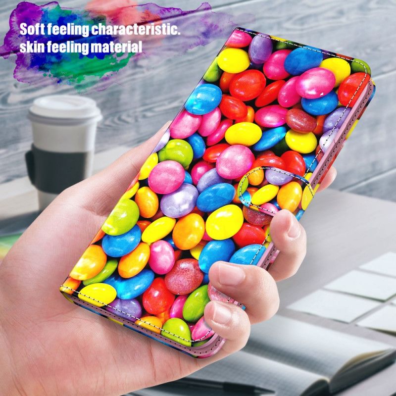 Etui Folio Samsung Galaxy S21 Plus 5G Cukierki W Paski Z Punktami Świetlnymi