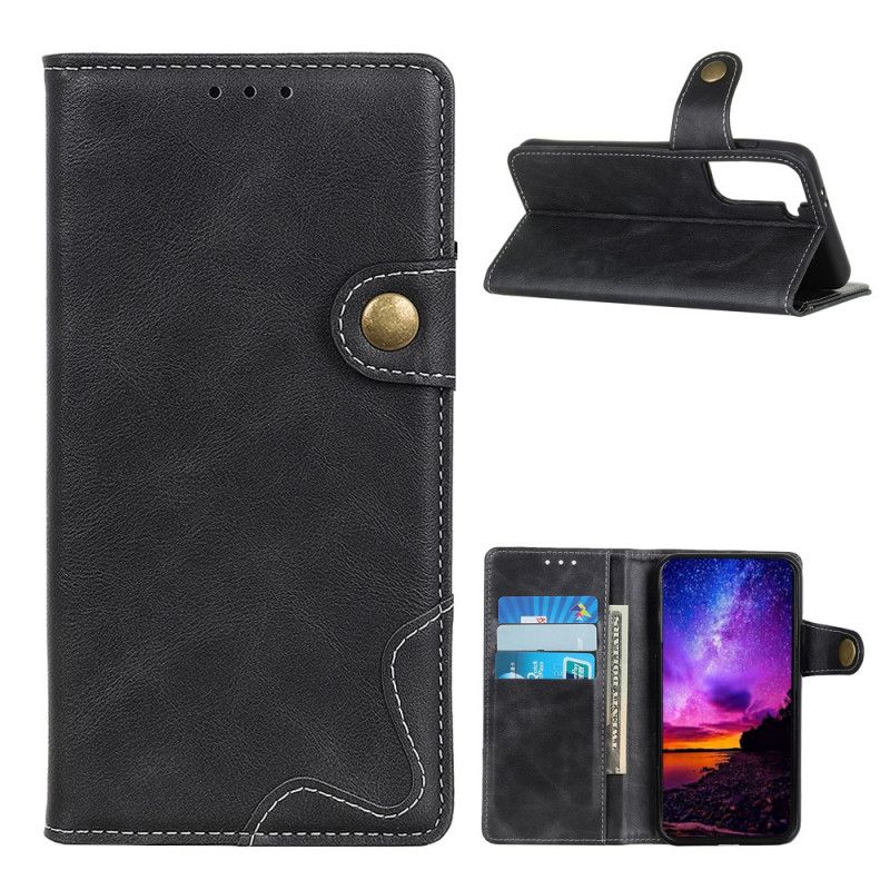 Etui Folio Samsung Galaxy S21 Plus 5G Czerwony Czarny Artystyczny Guzik I Szwy Etui Ochronne