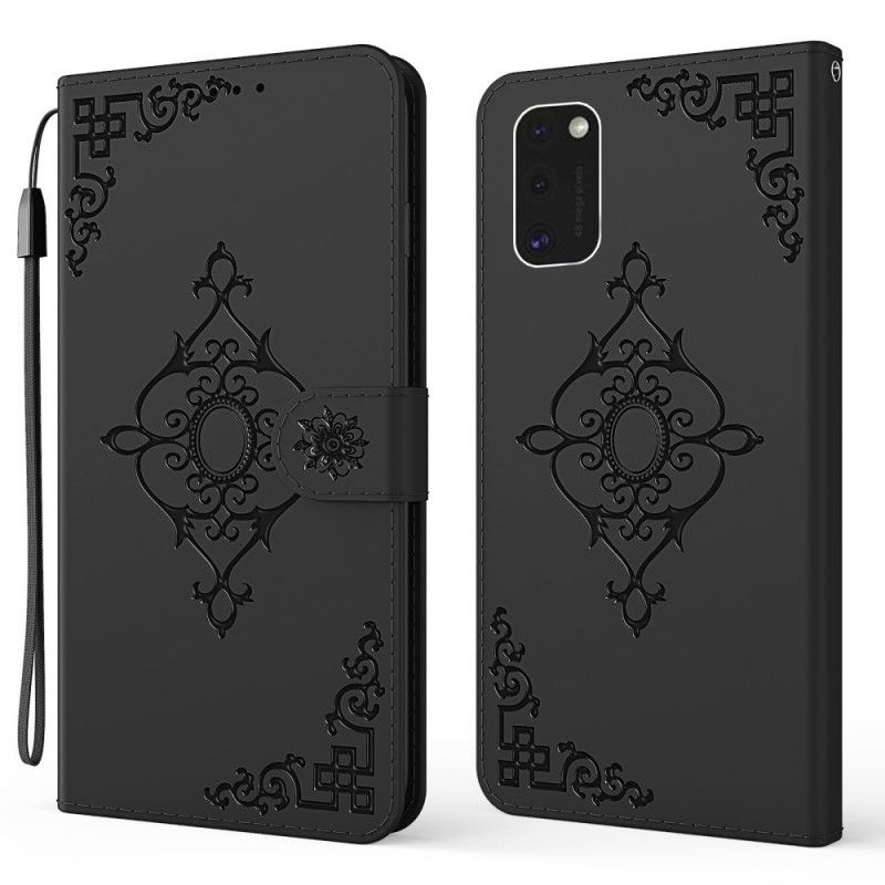 Etui Folio Samsung Galaxy S21 Plus 5G Czerwony Czarny Barokowy Kwiat Z Paskiem Etui Ochronne