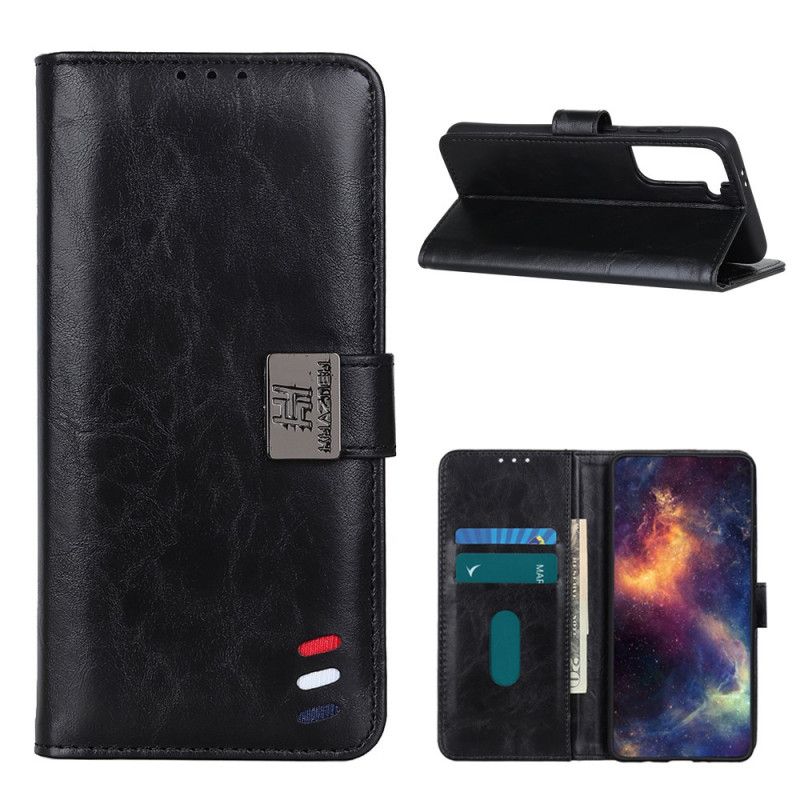 Etui Folio Samsung Galaxy S21 Plus 5G Czerwony Czarny Efekt Skóry Żubra