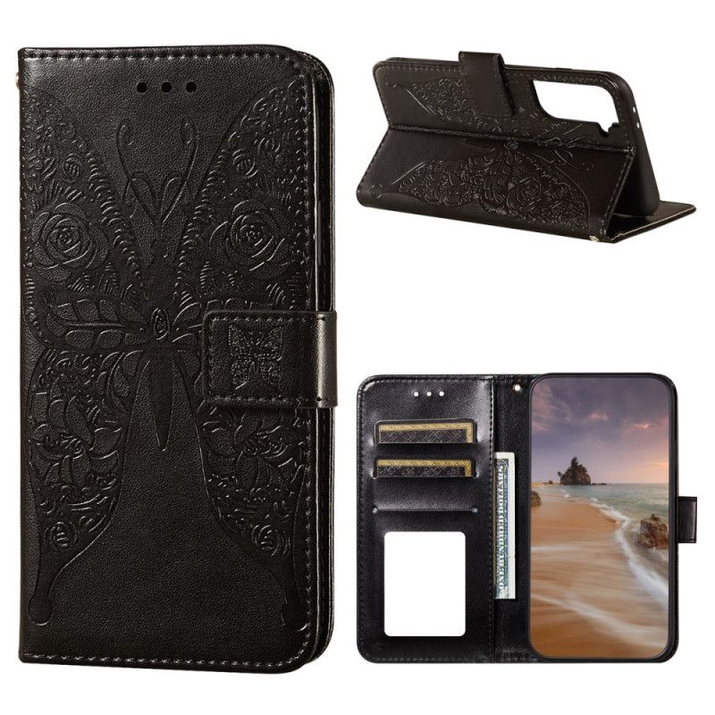 Etui Folio Samsung Galaxy S21 Plus 5G Czerwony Czarny Motyle Kwiatowe