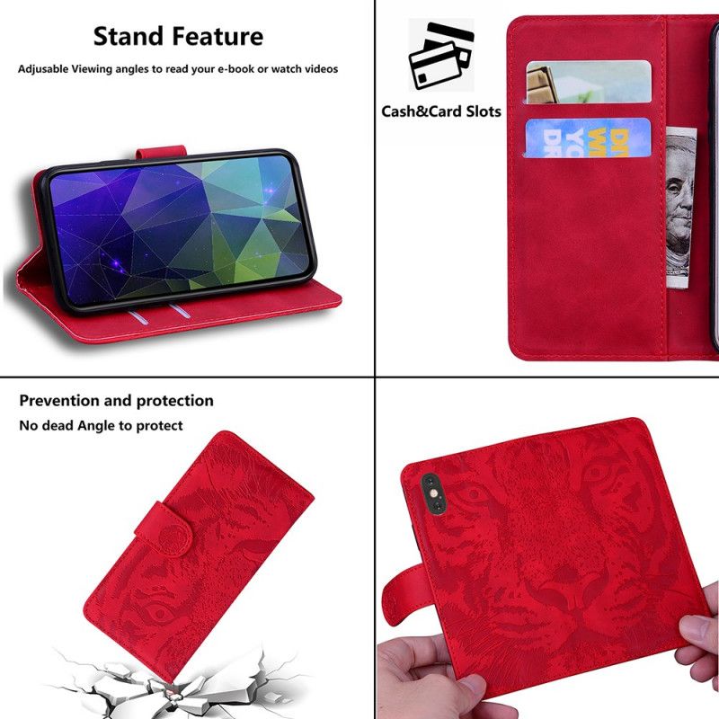 Etui Folio Samsung Galaxy S21 Plus 5G Czerwony Czarny Odcisk Twarzy Tygrysa