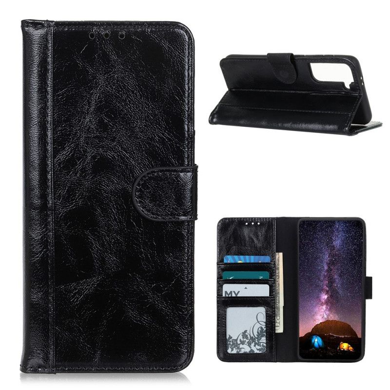 Etui Folio Samsung Galaxy S21 Plus 5G Czerwony Czarny Styl Dwoiny Błyszczącej Skóry