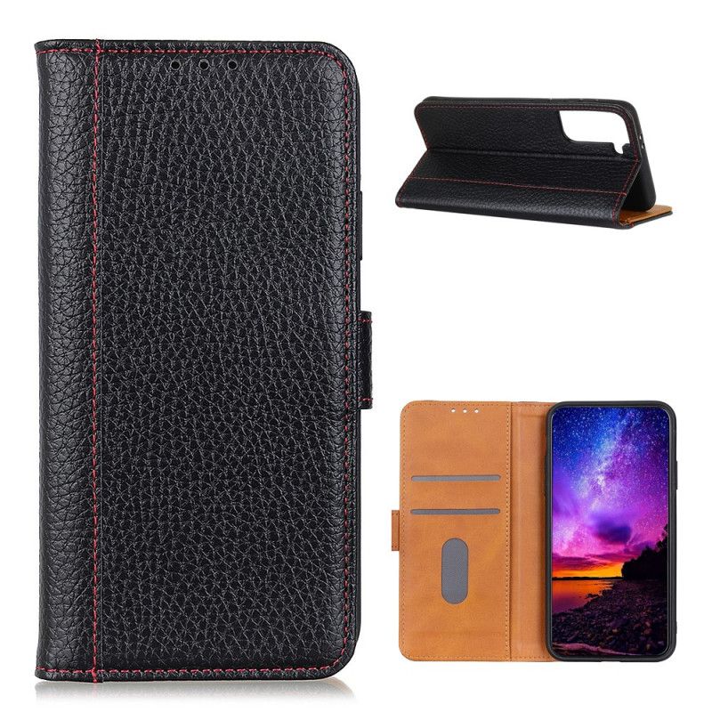 Etui Folio Samsung Galaxy S21 Plus 5G Czerwony Czarny Szwy Z Efektem Skóry Liczi Etui Ochronne