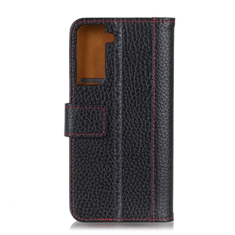 Etui Folio Samsung Galaxy S21 Plus 5G Czerwony Czarny Szwy Z Efektem Skóry Liczi Etui Ochronne