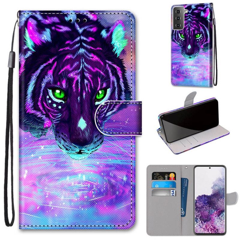 Etui Folio Samsung Galaxy S21 Plus 5G Fioletowy Czarny Magiczna Kotka Etui Ochronne