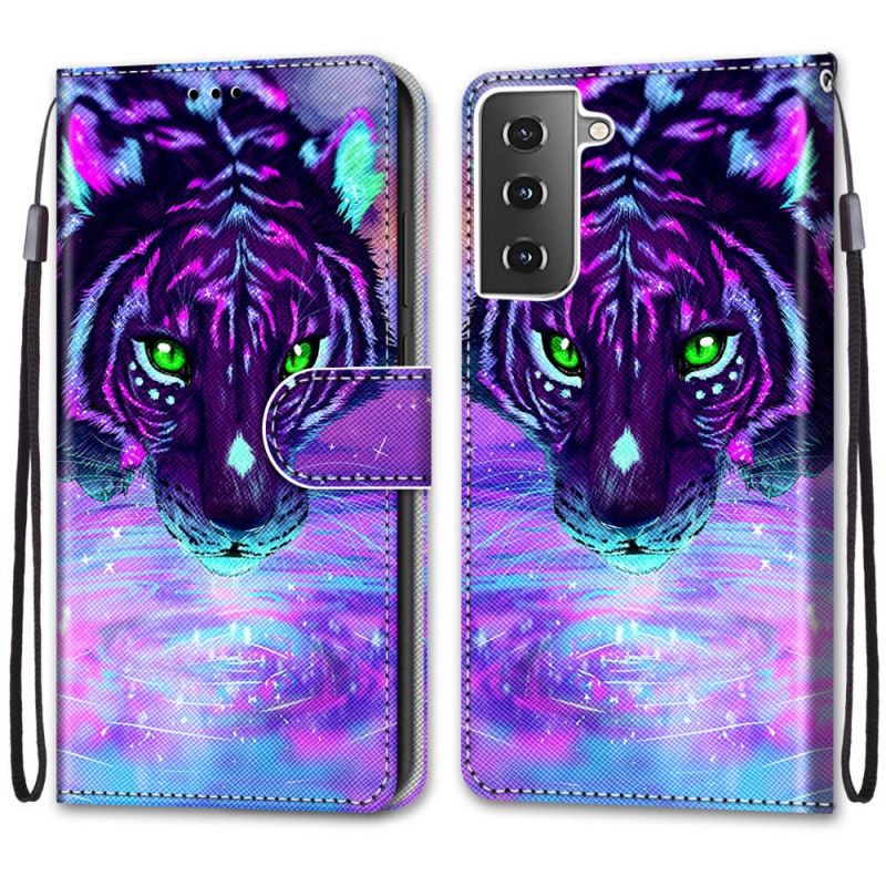 Etui Folio Samsung Galaxy S21 Plus 5G Fioletowy Czarny Magiczna Kotka Etui Ochronne