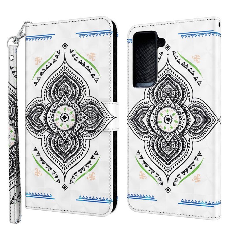 Etui Folio Samsung Galaxy S21 Plus 5G Granatowy Biały Mandala Z Punktami Świetlnymi Z Paskiem Etui Ochronne