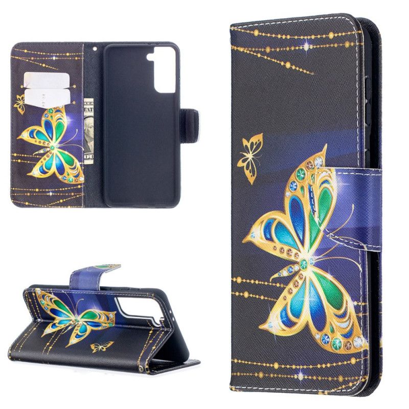 Etui Folio Samsung Galaxy S21 Plus 5G Granatowy Czarny Motyle Królów Etui Ochronne