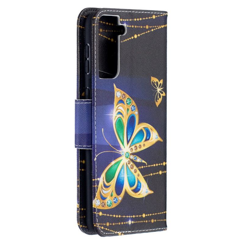 Etui Folio Samsung Galaxy S21 Plus 5G Granatowy Czarny Motyle Królów Etui Ochronne