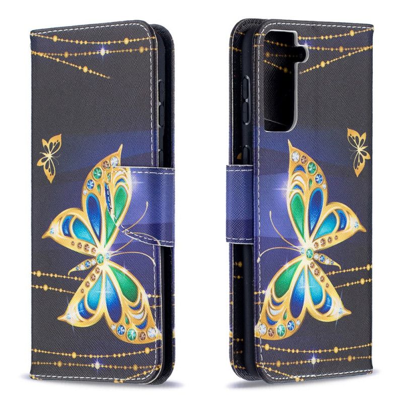 Etui Folio Samsung Galaxy S21 Plus 5G Granatowy Czarny Motyle Królów Etui Ochronne