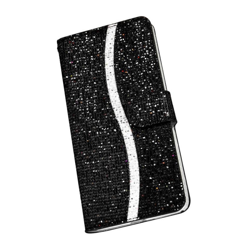 Etui Folio Samsung Galaxy S21 Plus 5G Granatowy Czarny Projekt Brokatu Etui Ochronne