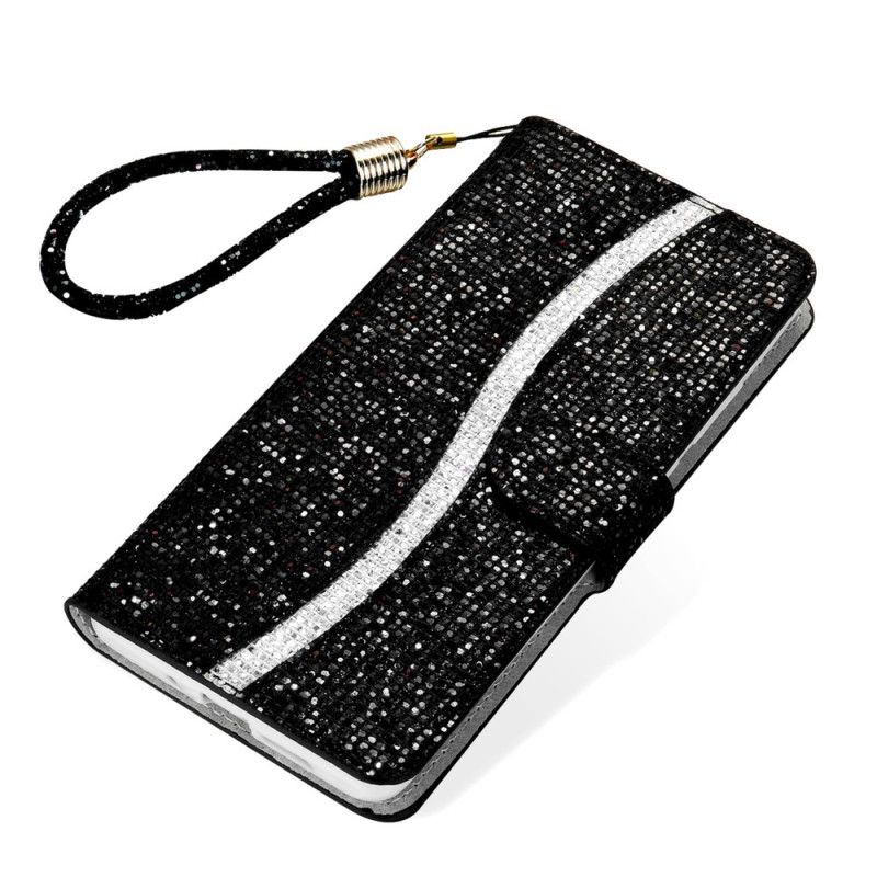 Etui Folio Samsung Galaxy S21 Plus 5G Granatowy Czarny Projekt Brokatu Etui Ochronne