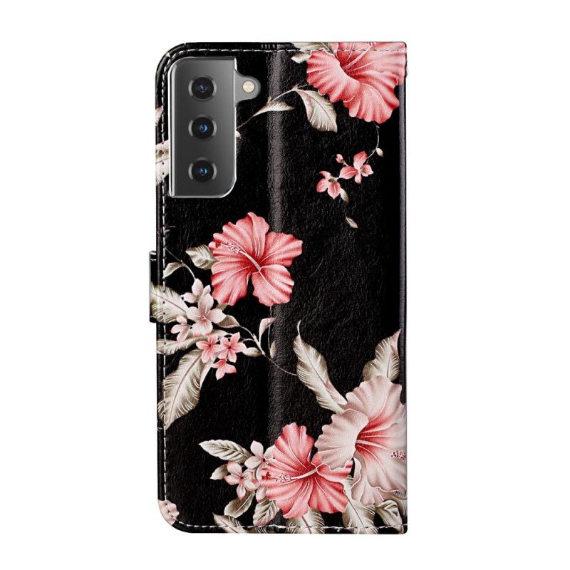 Etui Folio Samsung Galaxy S21 Plus 5G Jasnoniebieski Czarny Dzikie Kwiaty