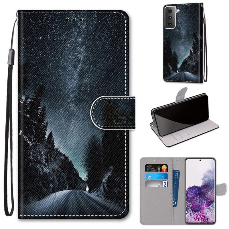 Etui Folio Samsung Galaxy S21 Plus 5G Jasnoniebieski Czarny Tajemnicza Natura Etui Ochronne