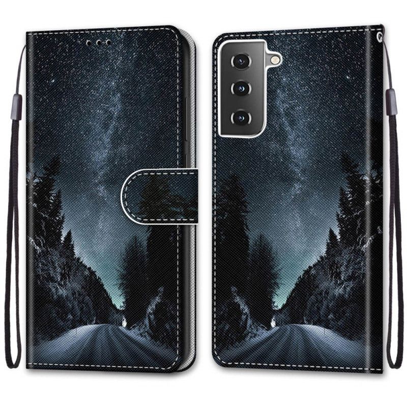 Etui Folio Samsung Galaxy S21 Plus 5G Jasnoniebieski Czarny Tajemnicza Natura Etui Ochronne