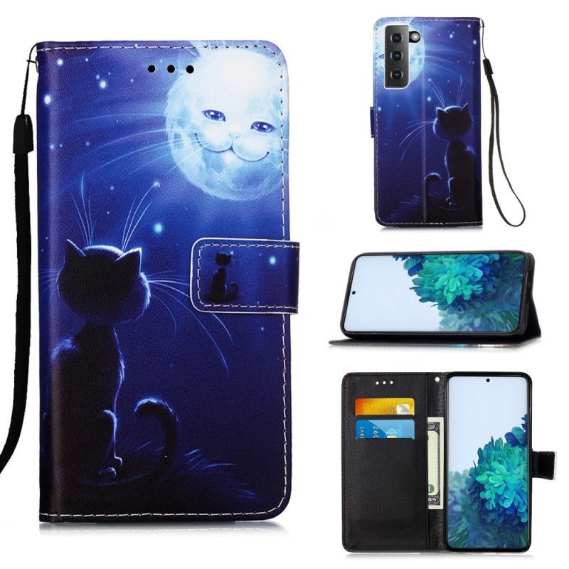 Etui Folio Samsung Galaxy S21 Plus 5G Kot W Świetle Księżyca Etui Ochronne