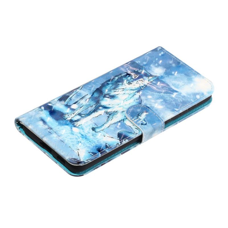 Etui Folio Samsung Galaxy S21 Plus 5G Plamki Świateł Wilka Z Paskiem Etui Ochronne