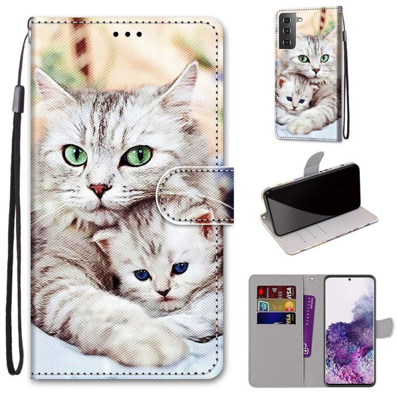 Etui Folio Samsung Galaxy S21 Plus 5G Rodzina Kotów Etui Ochronne