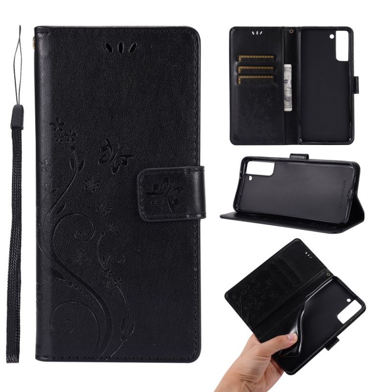 Etui Folio Samsung Galaxy S21 Plus 5G Szary Czarny Motyle Na Wietrze