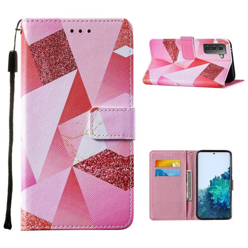 Etui Folio Samsung Galaxy S21 Plus 5G Trójkąty W Kolorze Magenta I Brokat