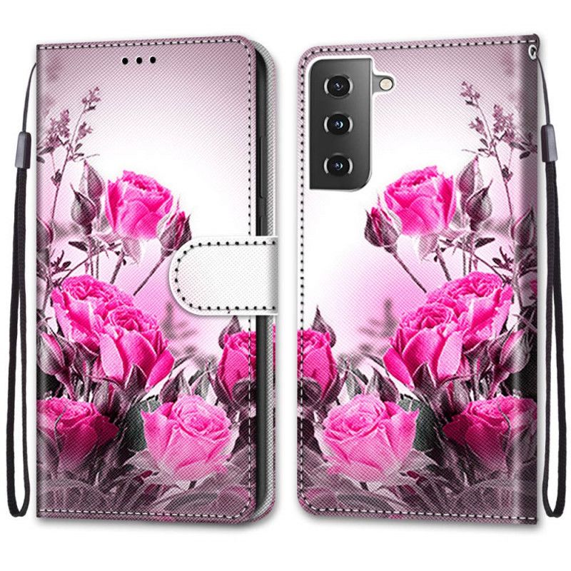 Etui Folio Samsung Galaxy S21 Plus 5G Złoty Czerwony Magiczne Kwiaty