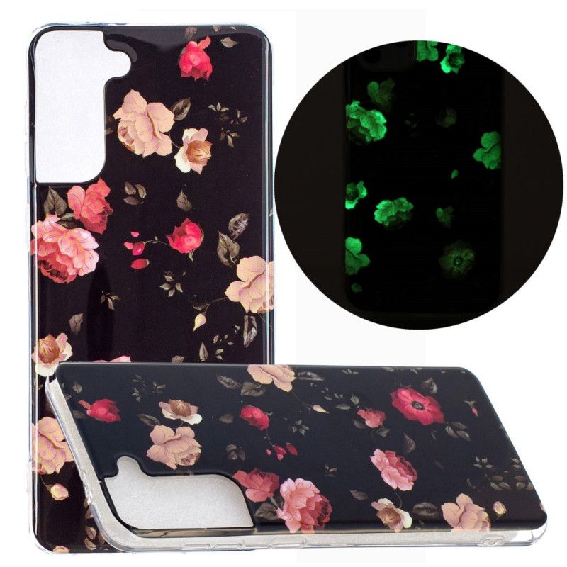 Etui Samsung Galaxy S21 Plus 5G Czerwony Czarny Fluorescencyjna Seria Kwiatowa