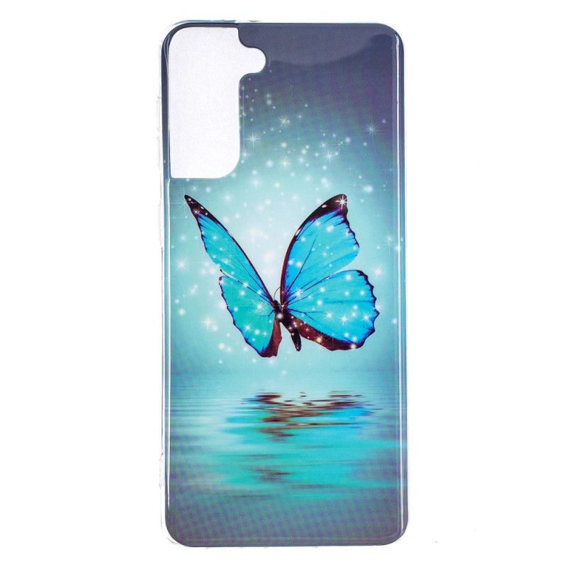 Etui Samsung Galaxy S21 Plus 5G Fluorescencyjny Niebieski Motyl Etui Ochronne