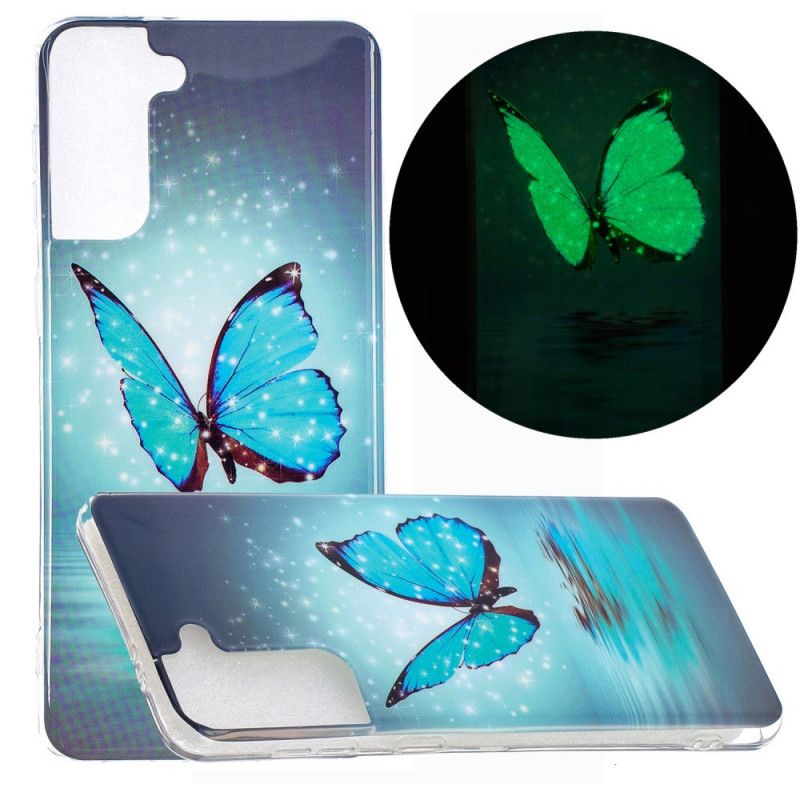 Etui Samsung Galaxy S21 Plus 5G Fluorescencyjny Niebieski Motyl Etui Ochronne