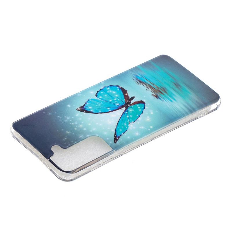 Etui Samsung Galaxy S21 Plus 5G Fluorescencyjny Niebieski Motyl Etui Ochronne