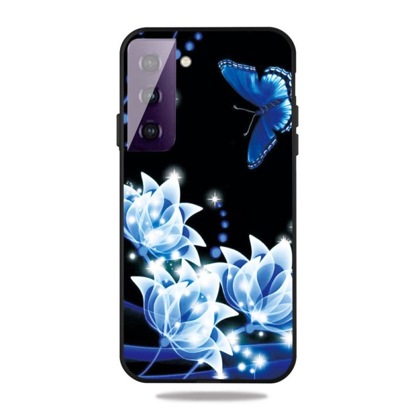 Etui Samsung Galaxy S21 Plus 5G Jasnoniebieski Ciemnoniebieski Motyl W Nocy