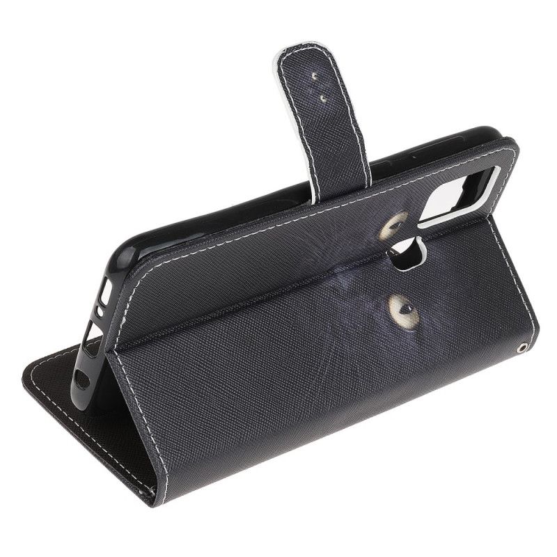 Etui Folio Samsung Galaxy M21 Czarne Oczy Kota Ze Stringami Etui Ochronne