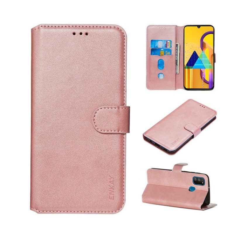 Etui Folio Samsung Galaxy M21 Czerwony Czarny Sztuczna Skóra Enkay