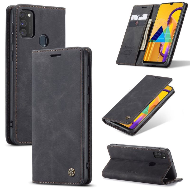 Flip Kotelot Samsung Galaxy M21 Brązowy Czarny Etui Z Imitacji Skóry