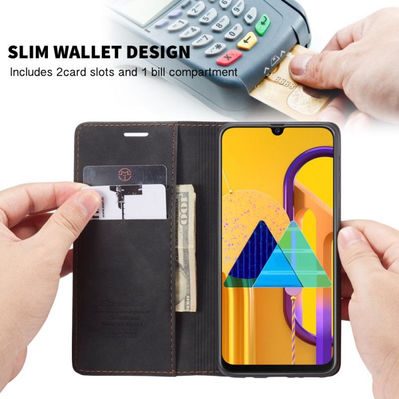 Flip Kotelot Samsung Galaxy M21 Brązowy Czarny Etui Z Imitacji Skóry