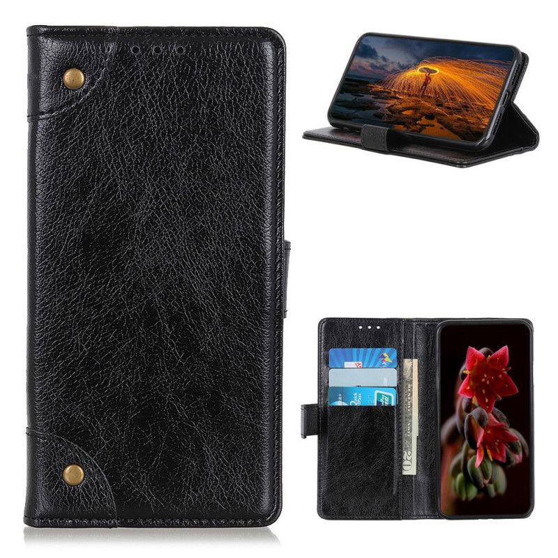 Etui Folio OnePlus 9 Czerwony Czarny Nity W Stylu Vintage Ze Skóry Nappa Etui Ochronne