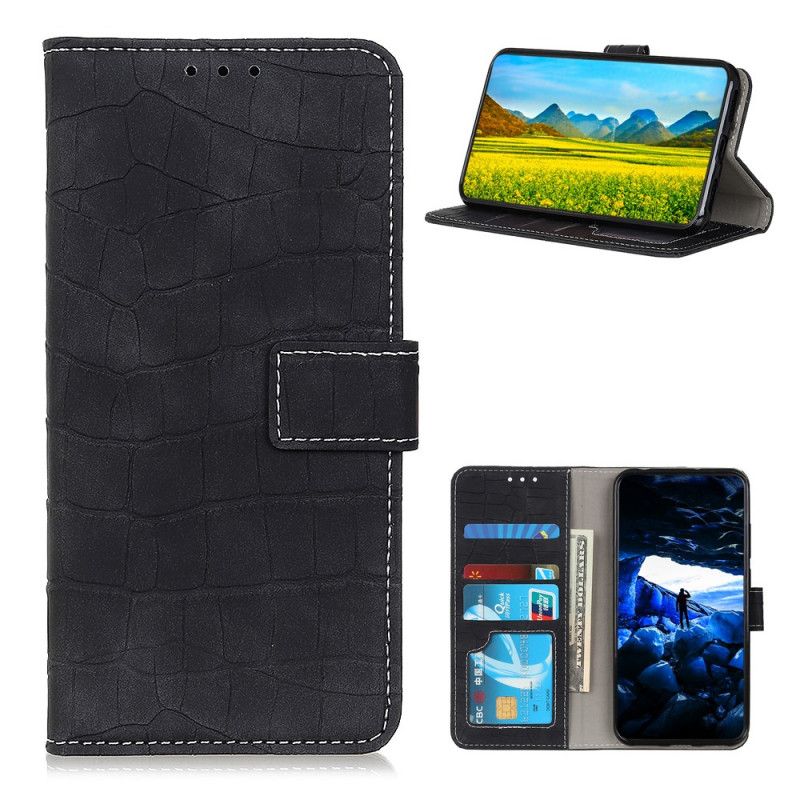 Etui Folio OnePlus 9 Granatowy Czarny Skóra Krokodyla W Stylu Vintage Etui Ochronne