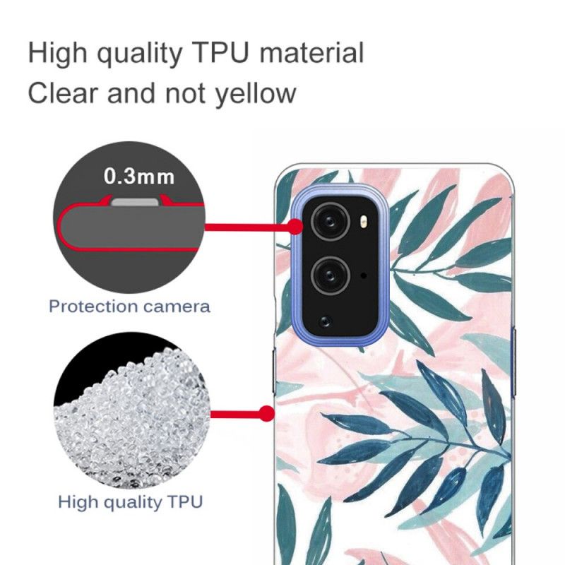 Etui OnePlus 9 Ciemnoczerwony Zielony Liście