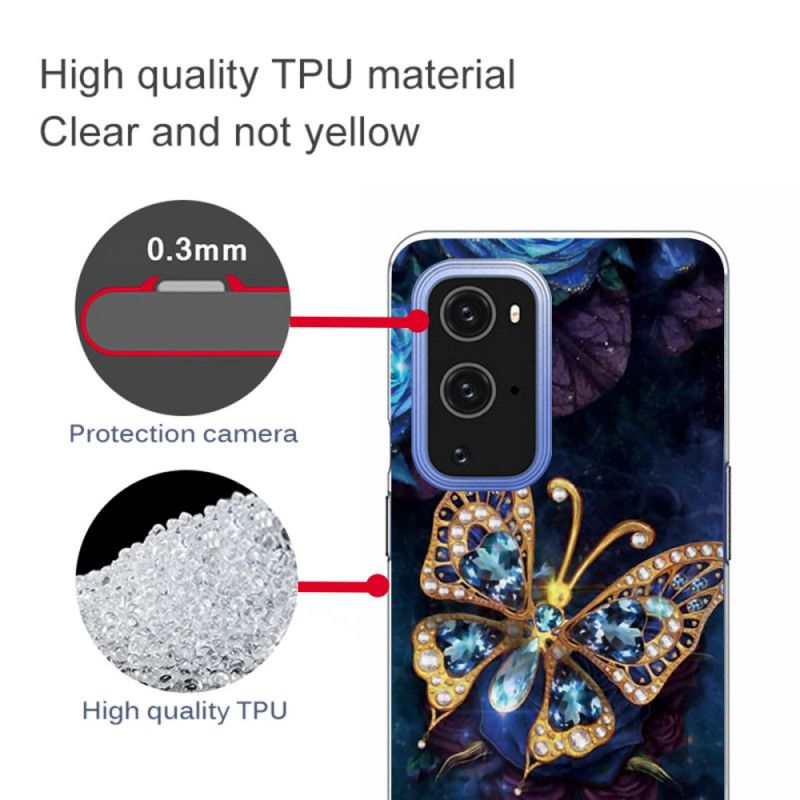 Etui OnePlus 9 Granatowy Ciemnoniebieski Luksusowy Motyl Etui Ochronne