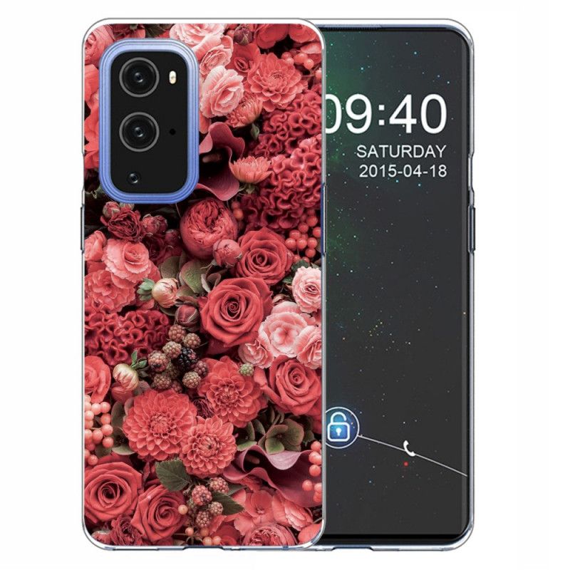 Etui OnePlus 9 Różowy Czerwony Intensywne Kwiaty