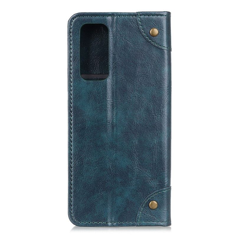 Flip Kotelot OnePlus 9 Granatowy Czarny Nity W Stylu Vintage Ze Skóry