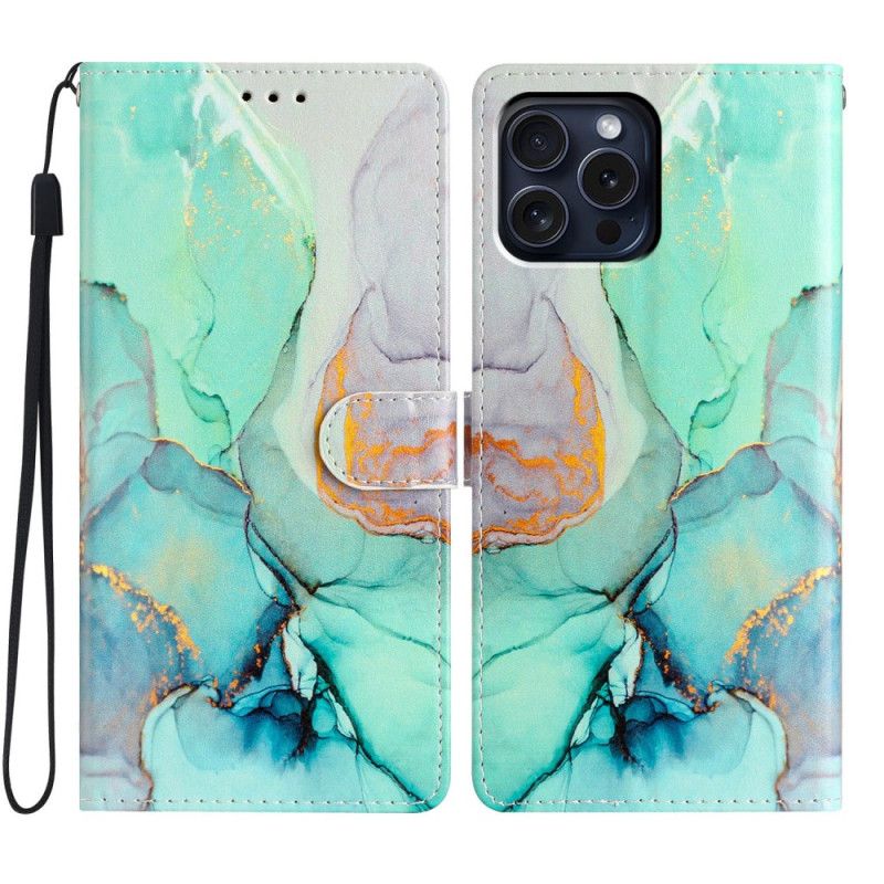 Etui Folio Do iPhone 16 Pro Jasnozielony Marmur Z Paskiem