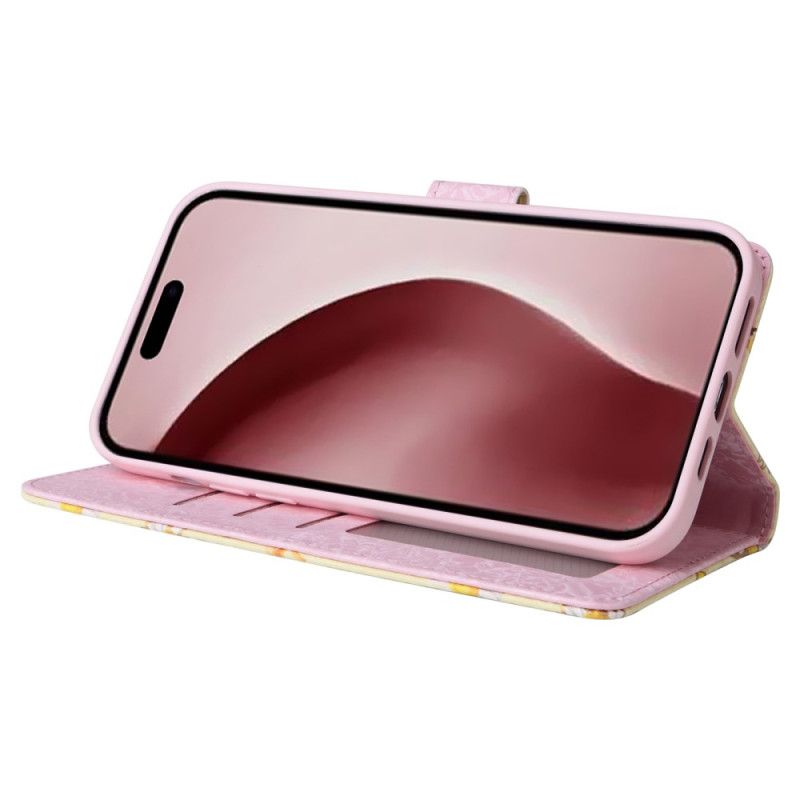 Etui Folio Do iPhone 16 Pro Kwiatowy Portfel Blokujący Rfid