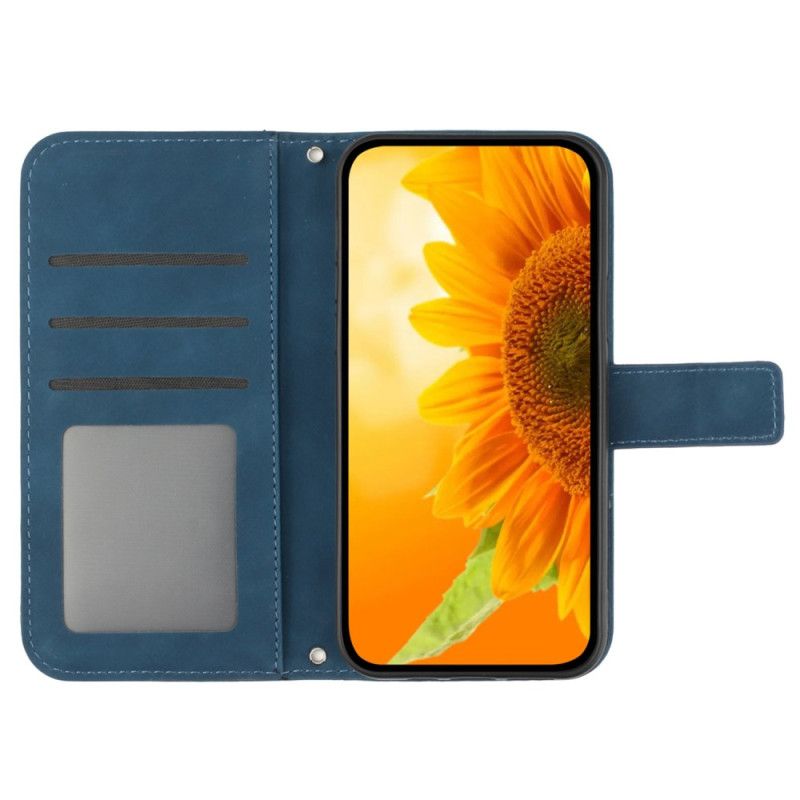 Etui Folio Do iPhone 16 Pro Nadruk Słonecznika Z Paskiem