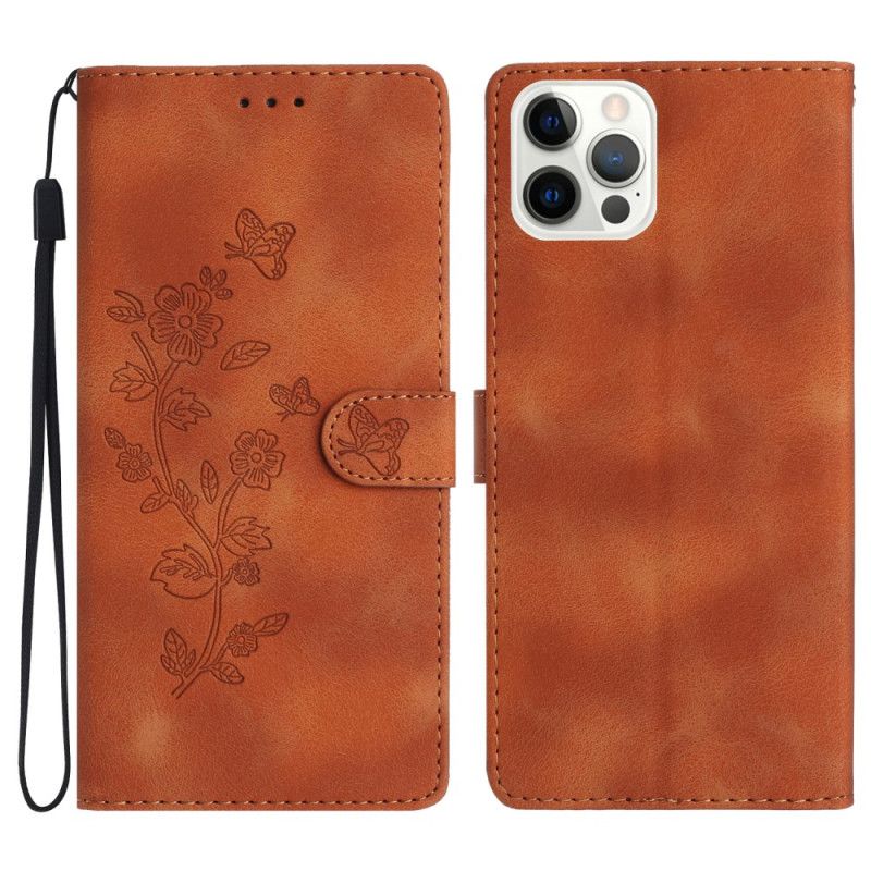 Etui Folio Do iPhone 16 Pro Nadruk W Kwiatowy Wzór