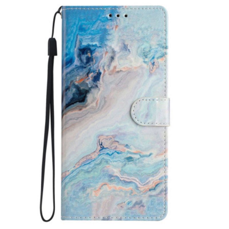 Etui Folio Do iPhone 16 Pro Niebieski Marmur Z Paskiem