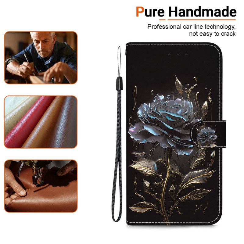 Etui Folio iPhone 16 Pro CZarna Róża Z Paskiem